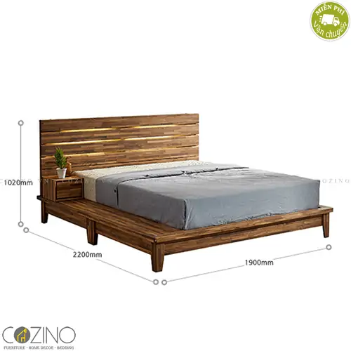 Giường đôi Begonia liền tủ đầu giường gỗ cao su- đẹp, giá rẻ tại hcm và hà nội