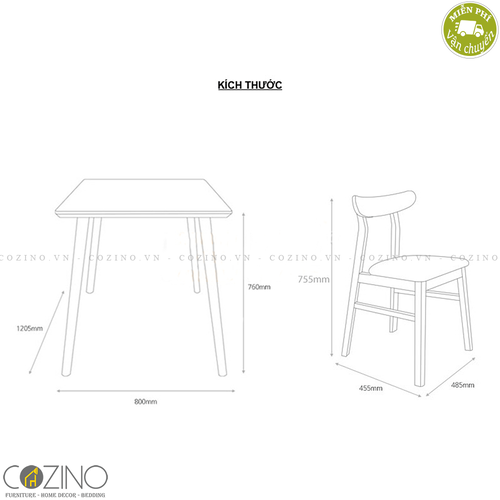 Bộ bàn ăn 4 ghế Lunar màu tự nhiên 1m2- đẹp, giá rẻ tại hcm và hà nội