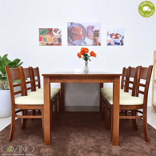 Bàn ăn Cabin gỗ cao su sơn màu xoan đào nhiều kích thước- đẹp, giá rẻ tại hcm và hà nội