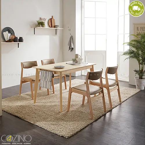 Bộ bàn ăn 4 ghế Bella bằng gỗ màu tự nhiên 1m2- đẹp, giá rẻ tại hcm và hà nội