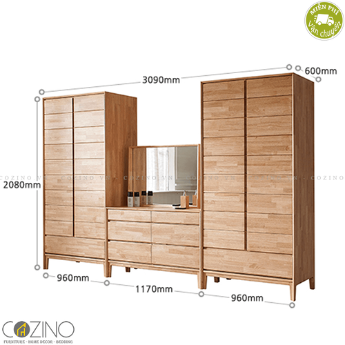 Bộ tủ quần áo và bàn trang điểm Poppy gỗ cao su- đẹp, giá rẻ tại hcm và hà nội
