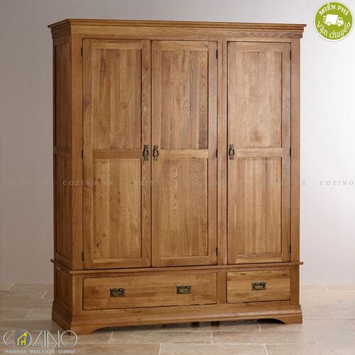 Tủ quần áo French Farmhouse 3 cánh 2 ngăn kéo gỗ sồi (nhiều kích thước)- đẹp, giá rẻ tại hcm và hà nội