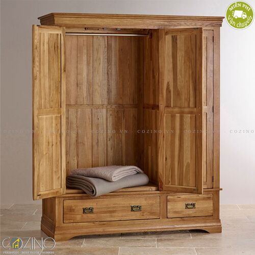 Tủ quần áo French Farmhouse 3 cánh 2 ngăn kéo gỗ sồi (nhiều kích thước)- đẹp, giá rẻ tại hcm và hà nội