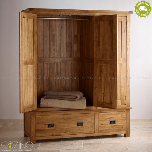 Tủ quần áo Original Rustic 3 cánh 2 ngăn kéo gỗ sồi (nhiều kích thước)- đẹp, giá rẻ tại hcm và hà nội