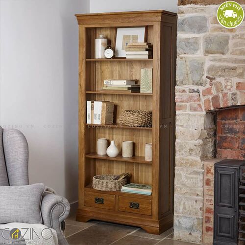 Tủ kệ sách và trưng bày cao French Farmhouse gỗ sồi Mỹ- đẹp, giá rẻ tại hcm và hà nội