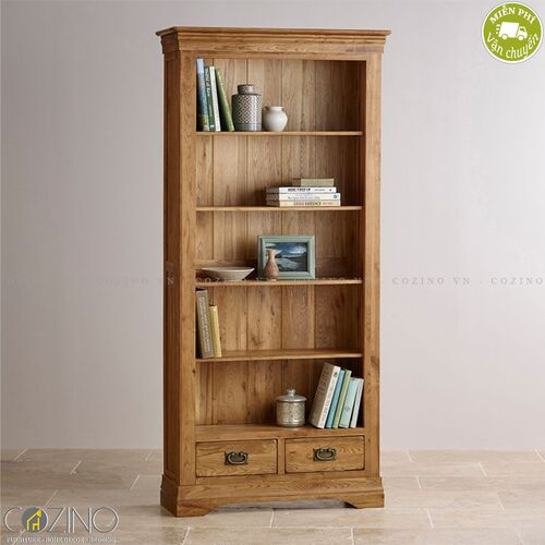 Tủ kệ sách và trưng bày cao French Farmhouse gỗ sồi Mỹ- đẹp, giá rẻ tại hcm và hà nội