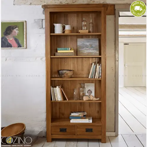 Tủ kệ sách và trưng bày cao French Farmhouse gỗ sồi Mỹ- đẹp, giá rẻ tại hcm và hà nội