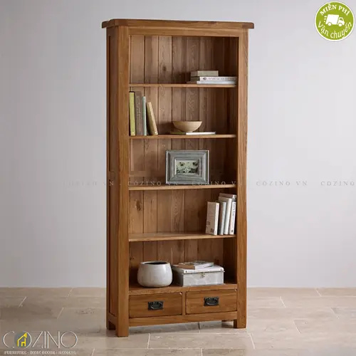 Tủ kệ sách và trưng bày cao French Farmhouse gỗ sồi Mỹ- đẹp, giá rẻ tại hcm và hà nội