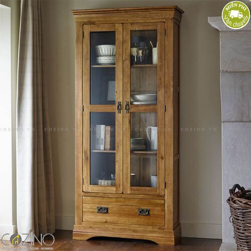 Tủ  sách và trưng bày  cánh kính French Farmhouse gỗ sồi mỹ- đẹp, giá rẻ tại hcm và hà nội
