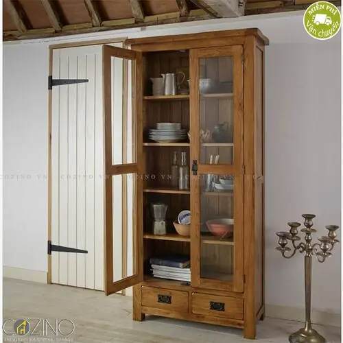 Tủ  sách và trưng bày  cánh kínhOriginal Rustic gỗ sồi mỹ- đẹp, giá rẻ tại hcm và hà nội