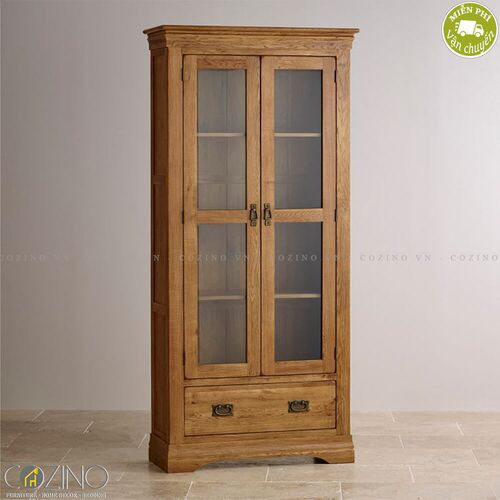 Tủ  sách và trưng bày  cánh kính French Farmhouse gỗ sồi mỹ- đẹp, giá rẻ tại hcm và hà nội