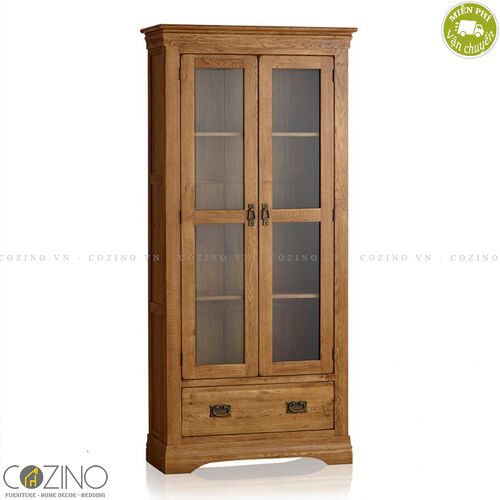 Tủ  sách và trưng bày  cánh kính French Farmhouse gỗ sồi mỹ- đẹp, giá rẻ tại hcm và hà nội