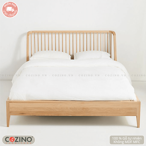 Giường đôi Spindle gỗ sồi (nhiều kích thước)- đẹp, giá rẻ tại hcm và hà nội