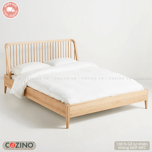 Giường đôi Spindle gỗ sồi (nhiều kích thước)- đẹp, giá rẻ tại hcm và hà nội