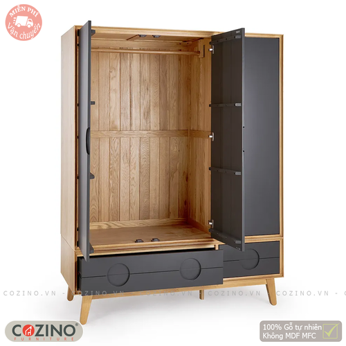 Tủ quần áo Spot 3 cánh 2 ngăn kéo gỗ sồi (nhiều kích thước)- đẹp, giá rẻ tại hcm và hà nội