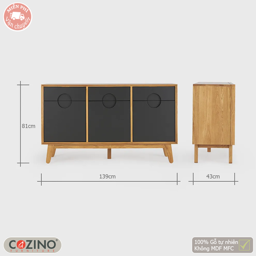 Tủ chén Spot 3 cánh 3 ngăn kéo gỗ sồi Mỹ- đẹp, giá rẻ tại hcm và hà nội