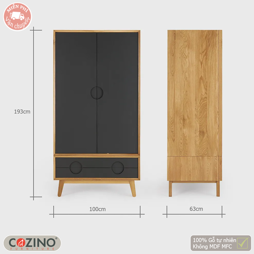 Tủ quần áo Spot 2 cánh 1 ngăn kéo gỗ sồi 80cm- đẹp, giá rẻ tại hcm và hà nội