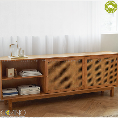 Tủ tivi lớn Iris cánh mây cửa lùa gỗ cao su- đẹp, giá rẻ tại hcm và hà nội