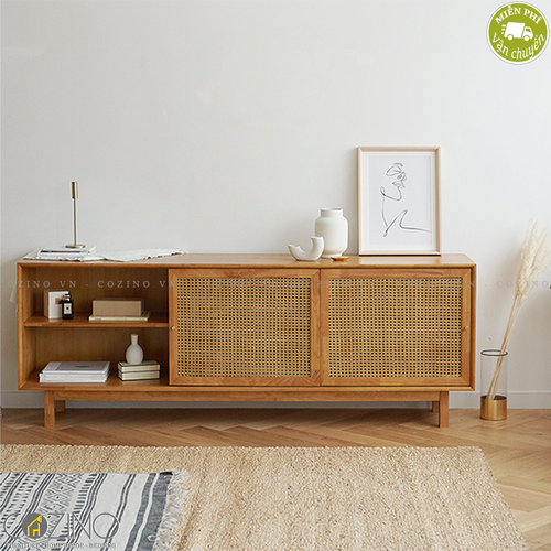 Tủ tivi lớn Iris cánh mây cửa lùa gỗ cao su- đẹp, giá rẻ tại hcm và hà nội