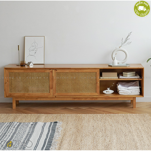 Tủ tivi nhỏ Iris cánh mây cửa lùa gỗ cao su- đẹp, giá rẻ tại hcm và hà nội