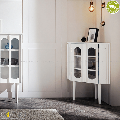 Tủ trưng bày góc Iris màu trắng- đẹp, giá rẻ tại hcm và hà nội