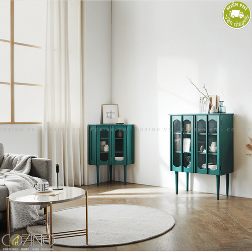 Tủ trưng bày 1 tầng Iris màu xanh- đẹp, giá rẻ tại hcm và hà nội
