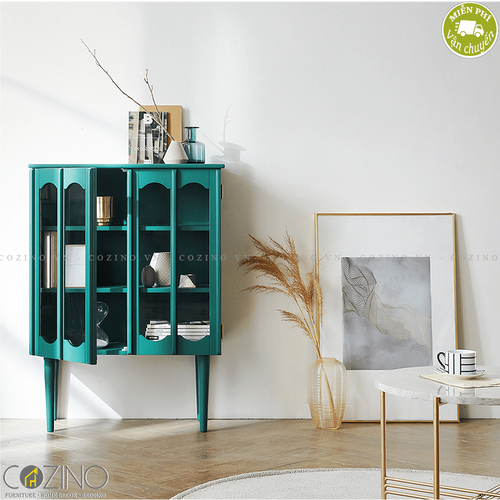 Tủ trưng bày 1 tầng Iris màu xanh- đẹp, giá rẻ tại hcm và hà nội