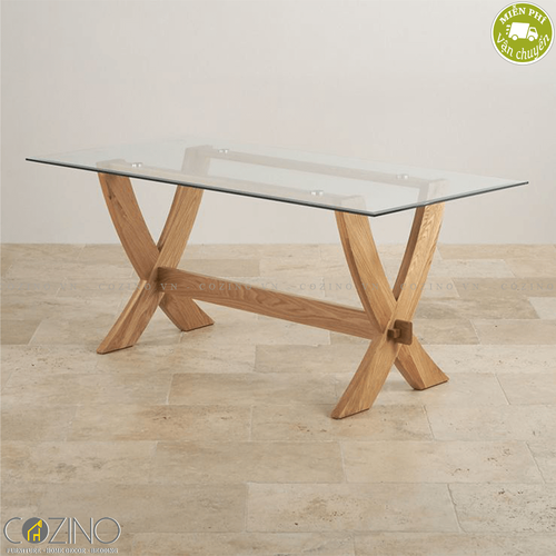 Bàn ăn Kintai mặt kính gỗ sồi trắng Mỹ (nhiều kích thước)- đẹp, giá rẻ tại hcm và hà nội