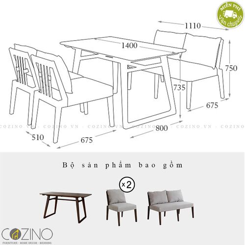 Bộ bàn ăn 4 chỗ Bluebell cao cấp gỗ sồi (1m4 - 2 đơn, 1 đôi)- đẹp, giá rẻ tại hcm và hà nội